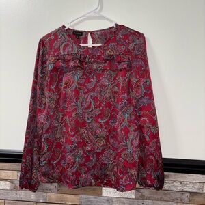 Talbots Long Sleeve Paisley Blouse with Ruffle Trim Size Small